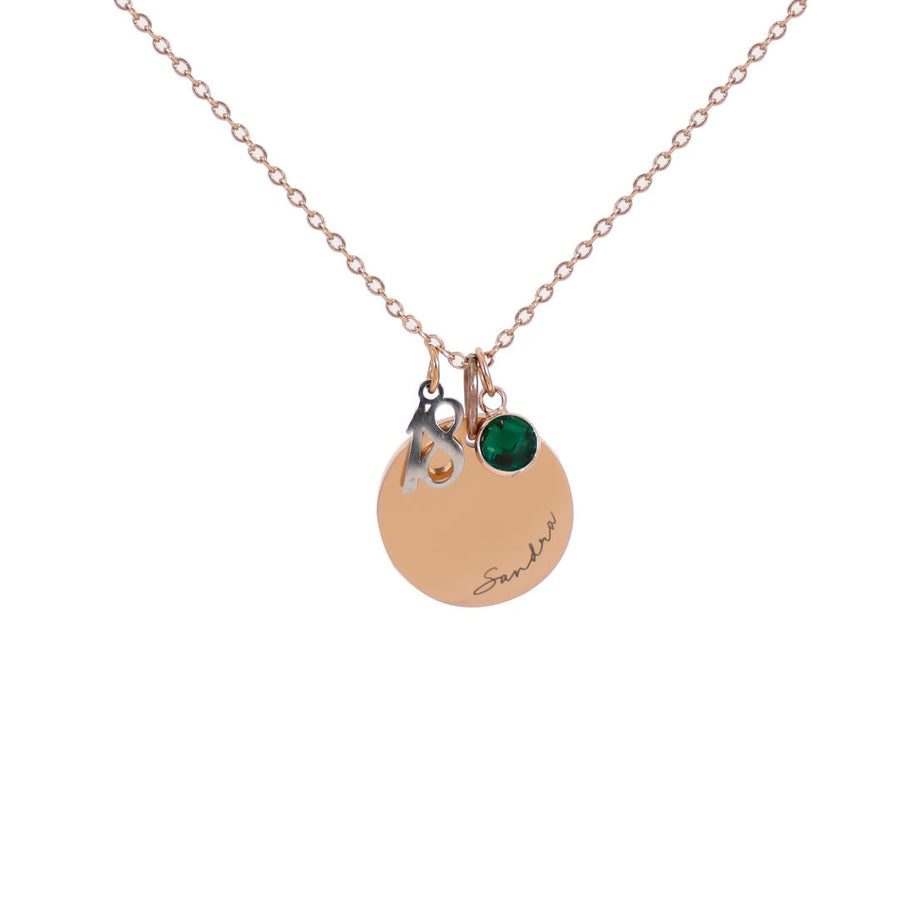 Personalised Sterling Silver Age, Disc and Birthstone Necklace