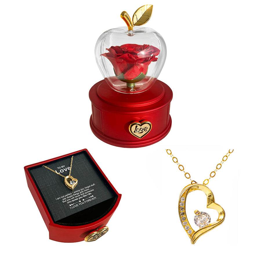 14k White Gold Necklace - With real Rose - To my Love