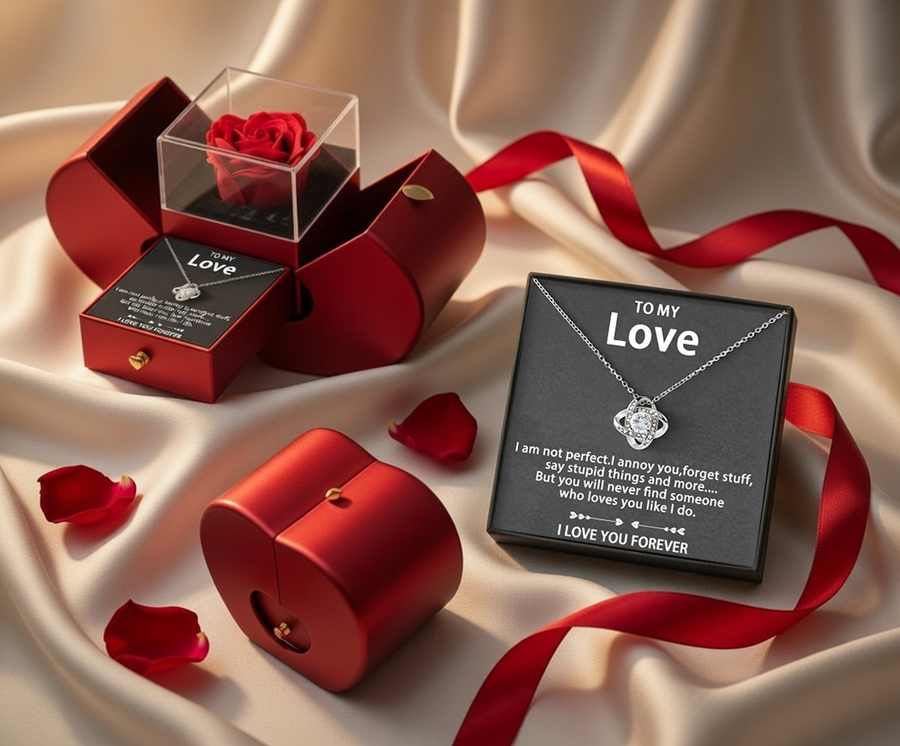 The Eden Vow Set: Crimson Rose & Hidden Pendant (