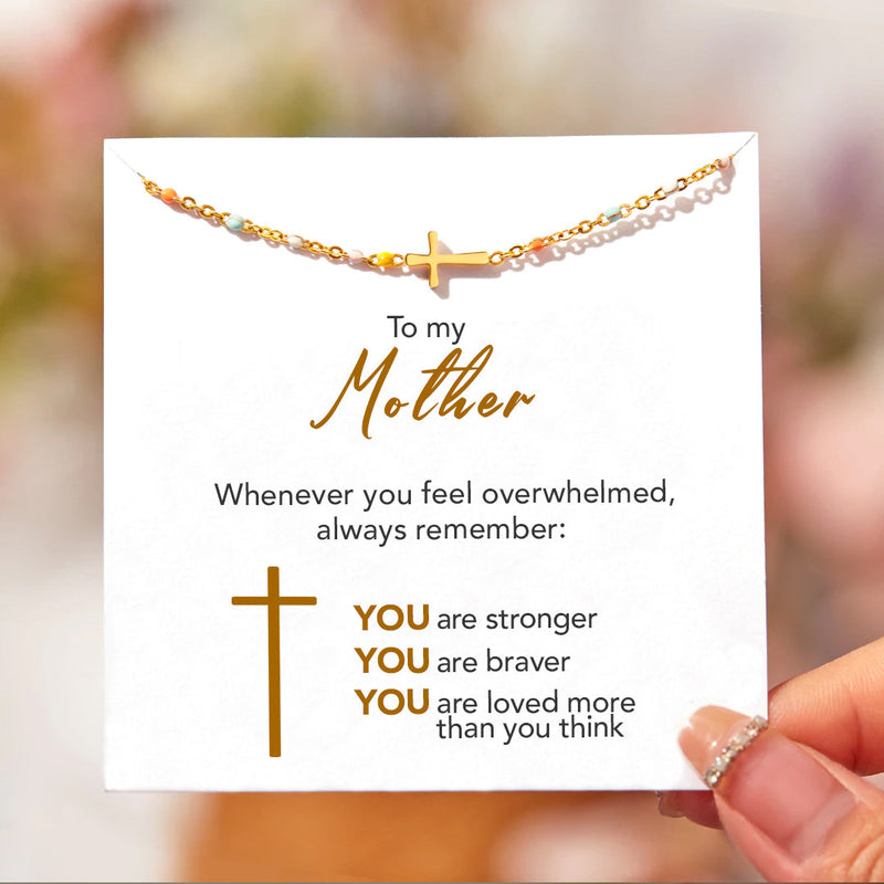 Close-up detail of Luxury cross bracelet - To my Mom/Daughter showing premium quality craftsmanship