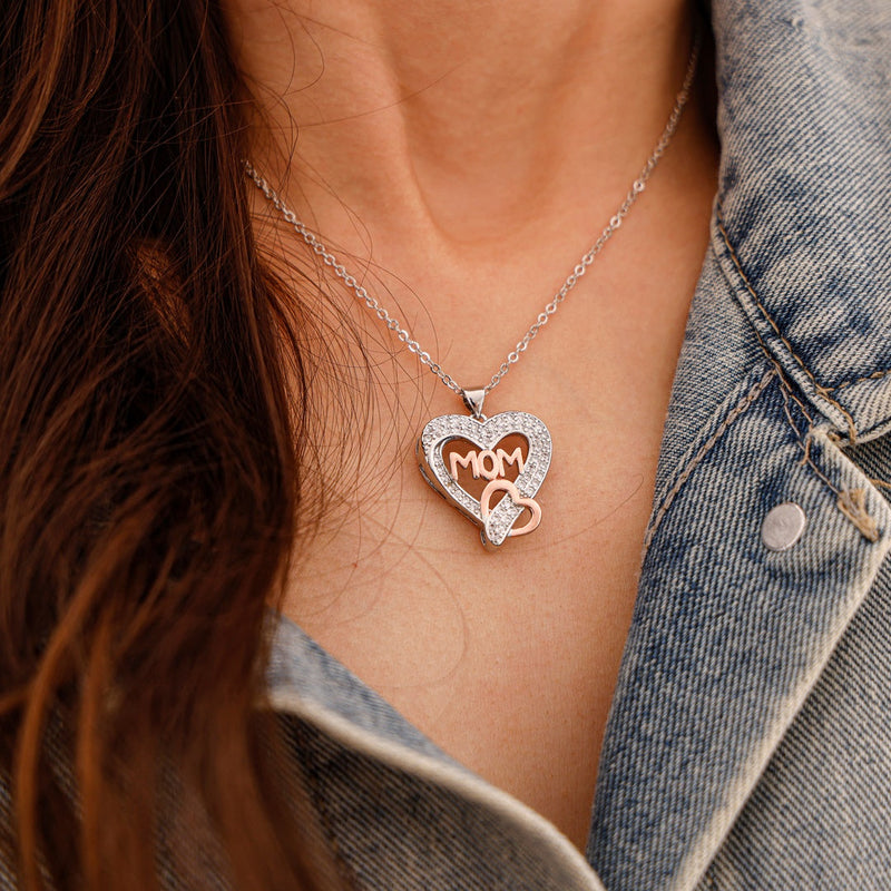Close-up detail of MOM Letter Necklace & Rose Bear Gift Set showing premium quality craftsmanship