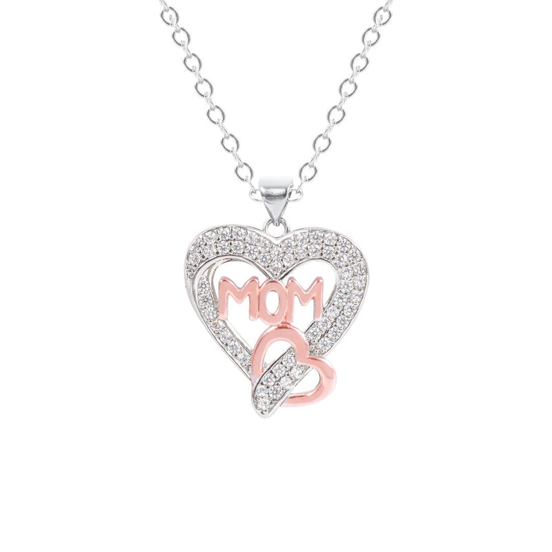 MOM Letter Necklace & Rose Bear Gift Set with surprise rose gift box front view - Beyond Love
