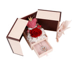 MOM Letter Necklace & Rose Bear Gift Set with surprise rose gift box front view - Beyond Love