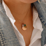 Side angle of personalized necklace Personalised Sterling Silver Age, Disc and Birthstone Necklace