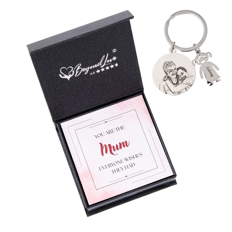 Kid Charms Keychain Custom Text And Photo with hidden photo projection front view - Beyond Love