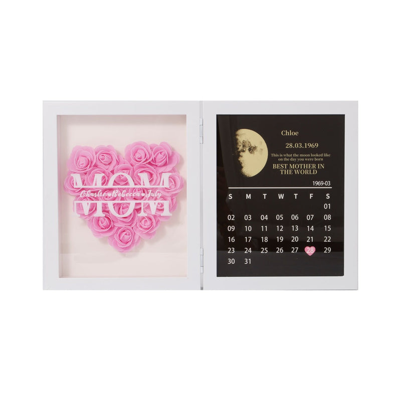 Moon Phase Calendar - Custom Flower Frame with custom engraving front view - Beyond Love
