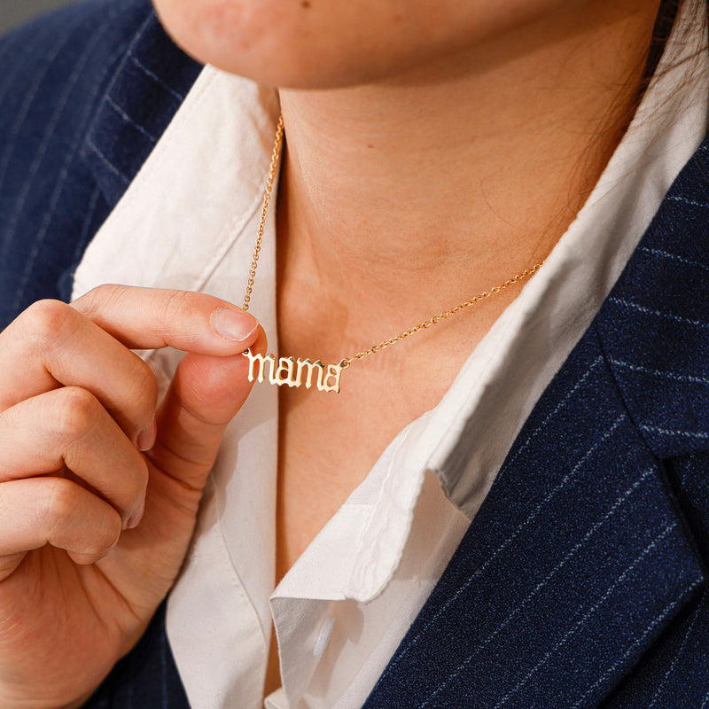 Close-up detail of Sterling Silver - MAMA Letter Necklace showing premium quality craftsmanship