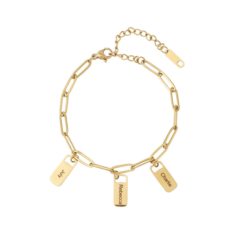 Chain Link Bracelet with Custom Charms with custom engraving front view - Beyond Love