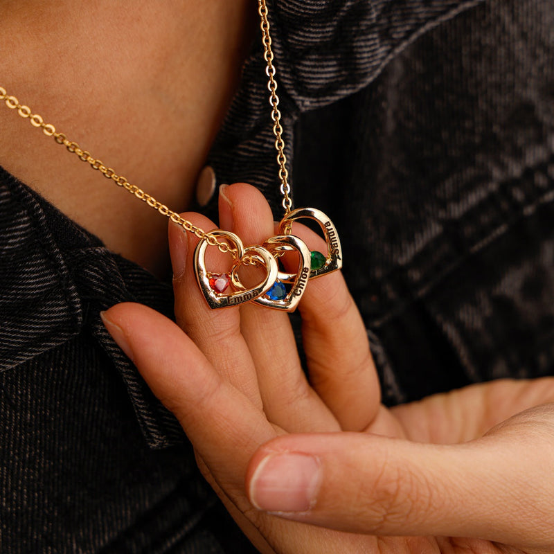 Close-up detail of Heart & Birthstone - Name Pendants Necklace showing premium quality craftsmanship