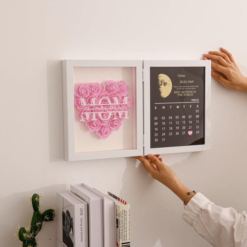 Close-up detail of Moon Phase Calendar - Custom Flower Frame showing premium quality craftsmanship