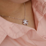 Side angle of personalized necklace Sterling Silver Necklace - with real Rose Bear Giftbox
