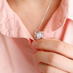 Close-up detail of Sterling Silver Necklace - with real Rose Bear Giftbox showing premium quality craftsmanship