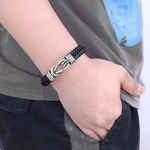 Lifestyle photo of Leather wristband - Forever connected - To my Grandson as meaningful love gift