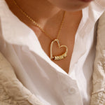 Side angle of personalized necklace Charming Heart Necklace with Engraved Beads