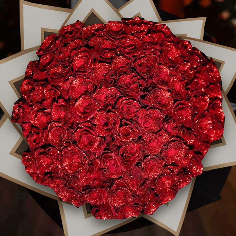 Close-up detail of GLITTER ROSE BOUQUET™ showing premium quality craftsmanship