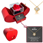 Sterling Silver Necklace - With Real Rose - A mi Amor gift-ready packaging with rose box presentation