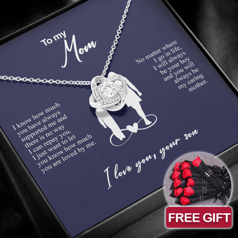 Sterling Silver Necklace - Mother + 10 roses FREE  front view - Beyond Love
