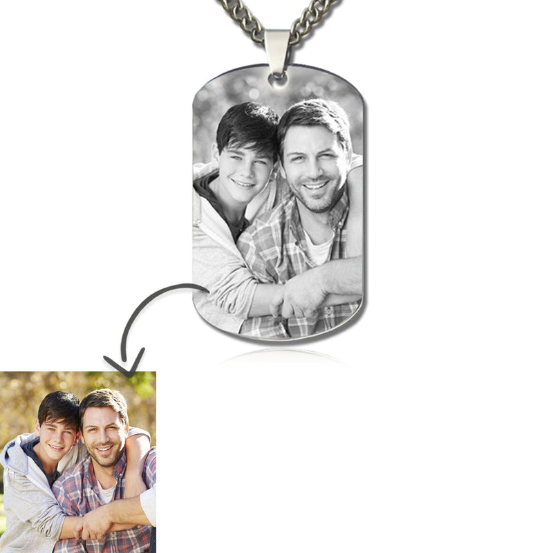 Photo Engraved Military Necklace - I Love You with hidden photo projection front view - Beyond Love