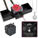 Sterling Silver Necklace - Gift Box - To My Baby with surprise rose gift box front view - Beyond Love