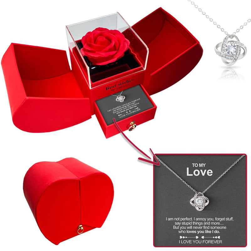 Sterling Silver Necklace - Heart Box - To My Love with surprise rose gift box front view - Beyond Love