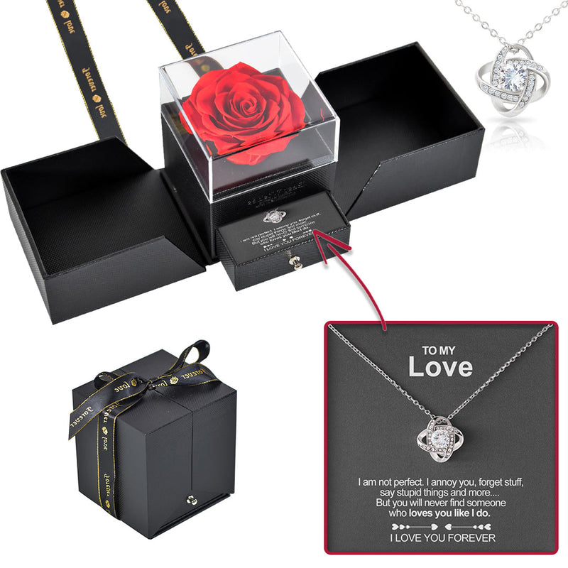 Sterling Silver Necklace - Gift Box - To My Love with surprise rose gift box front view - Beyond Love