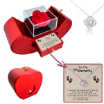 Sterling Silver Necklace - With Real Rose - To my Mommy with surprise rose gift box front view - Beyond Love