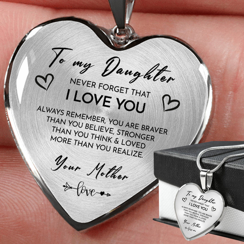 Close-up detail of Heart necklace - To my daughter from Mom showing premium quality craftsmanship