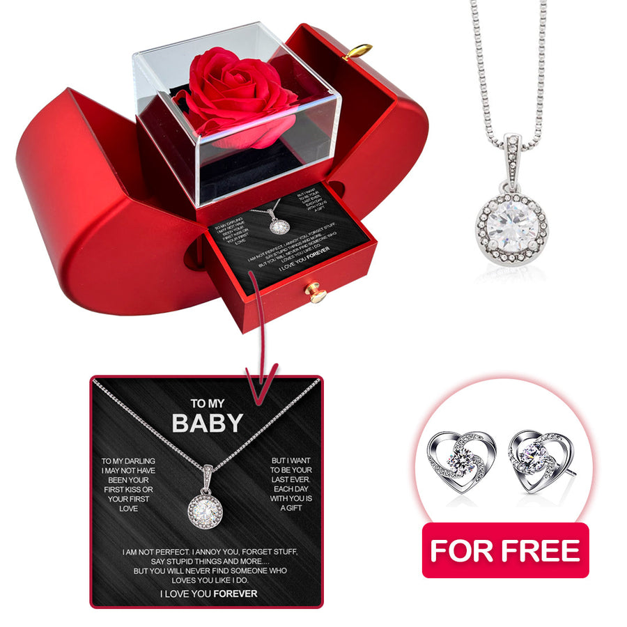 Sterling Silver Necklace with Real Rose + FREE EARRINGS