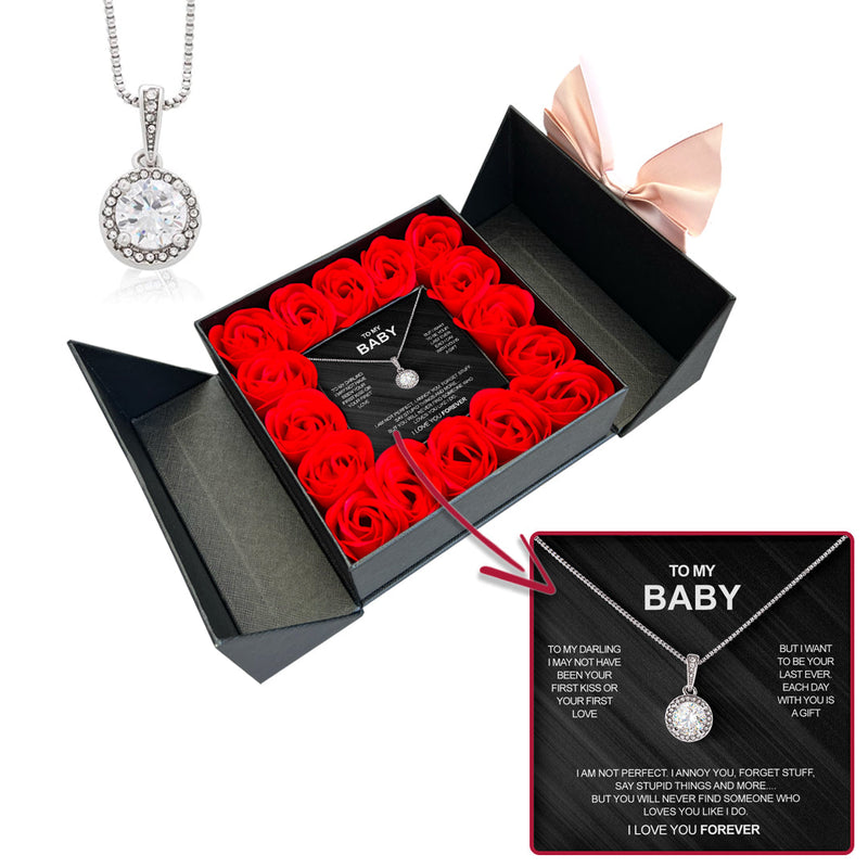 Sterling Silver Necklace - Luxury Rose Box - To My Baby with surprise rose gift box front view - Beyond Love