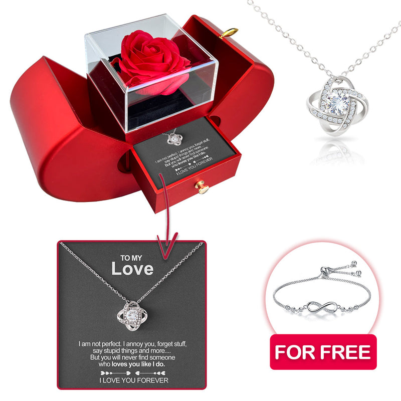 Sterling Silver Necklace with Real Rose + FREE BRACELET  front view - Beyond Love