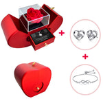 Sterling Silver Necklace with Real Rose + Earrings & Bracelet gift-ready packaging with rose box presentation
