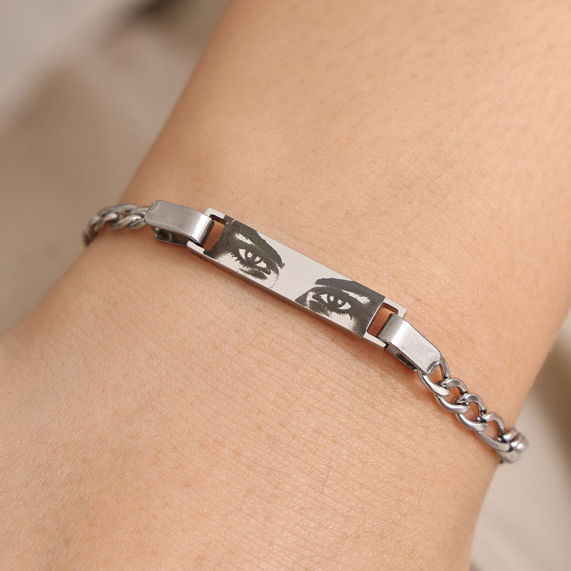 Close-up detail of Personalized Eye Photo Bracelet showing premium quality craftsmanship