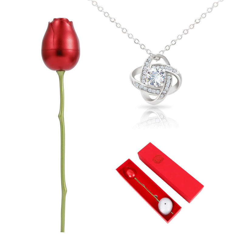 Sterling Silver Necklace with a Luxury Rose Box with surprise rose gift box front view - Beyond Love