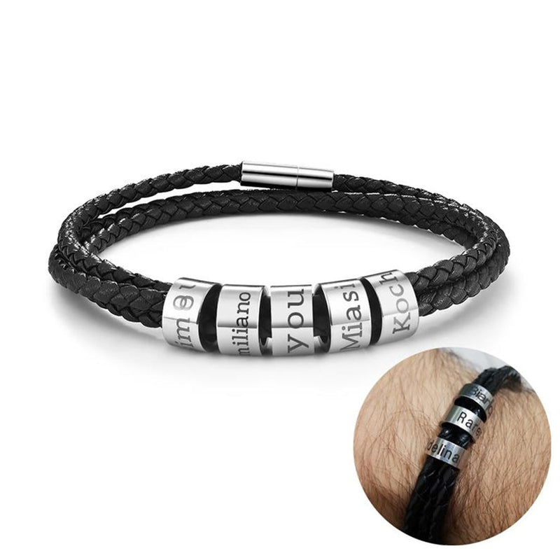Engraved leather wristband - To my beloved Dad with custom engraving front view - Beyond Love
