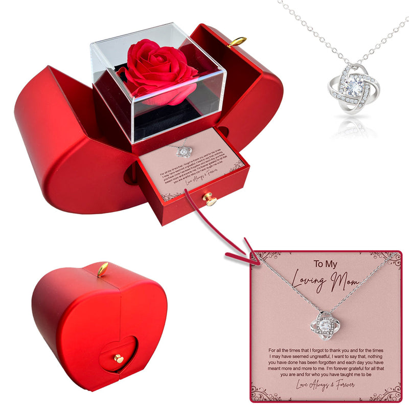 Sterling Silver Necklace - With Real Rose - Loving Mom with surprise rose gift box front view - Beyond Love
