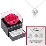 Sterling Silver Necklace with Rose Box - Best Mom with surprise rose gift box front view - Beyond Love