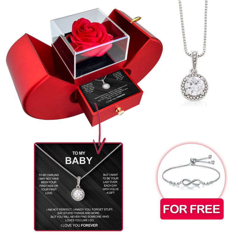 Sterling Silver Necklace with Real Rose + FREE BRACELET  front view - Beyond Love