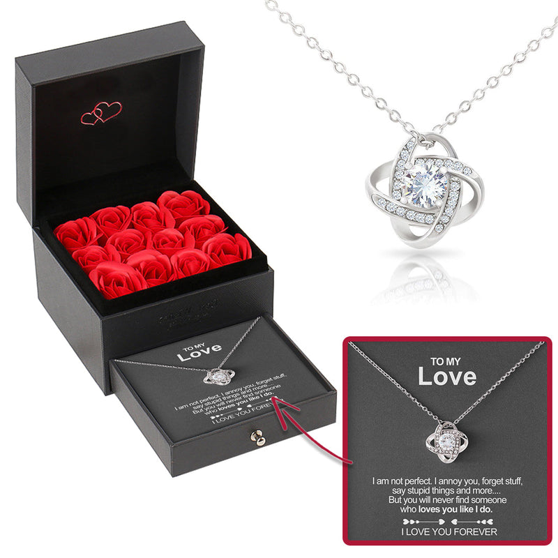 Sterling Silver Necklace with Rose Box - To My Love with surprise rose gift box front view - Beyond Love