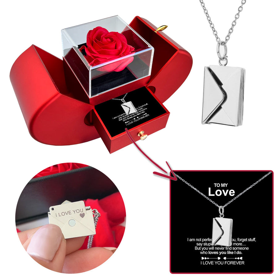 Necklace with a secret message - Real Rose - I love you