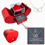 Sterling Silver Necklace - With Real Rose - Beloved Mom with surprise rose gift box front view - Beyond Love