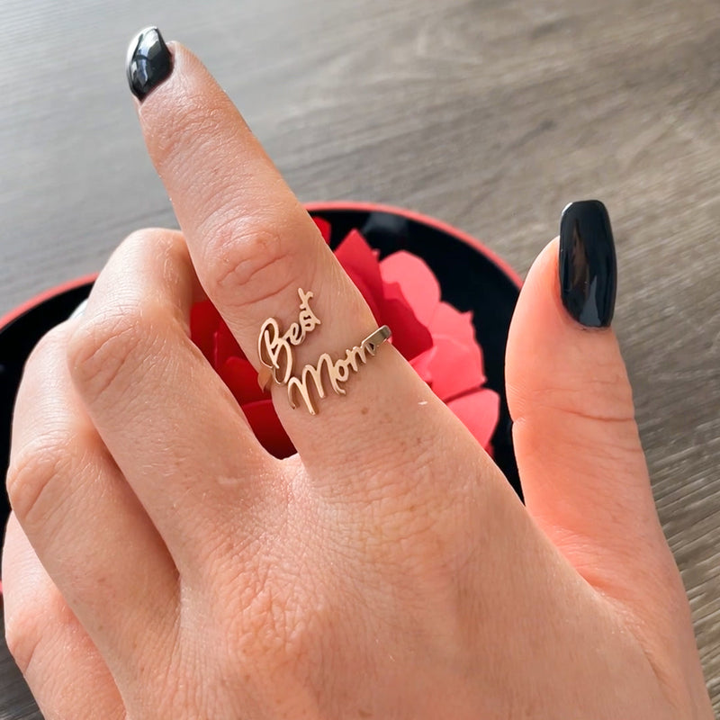 Sterling Silver Ring with Rose Box - Best Mom with surprise rose gift box front view - Beyond Love