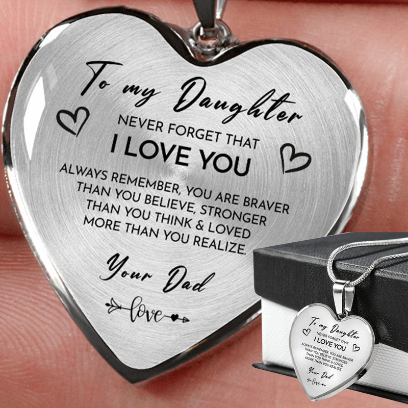 Close-up detail of Heart necklace - To my daughter from Dad showing premium quality craftsmanship