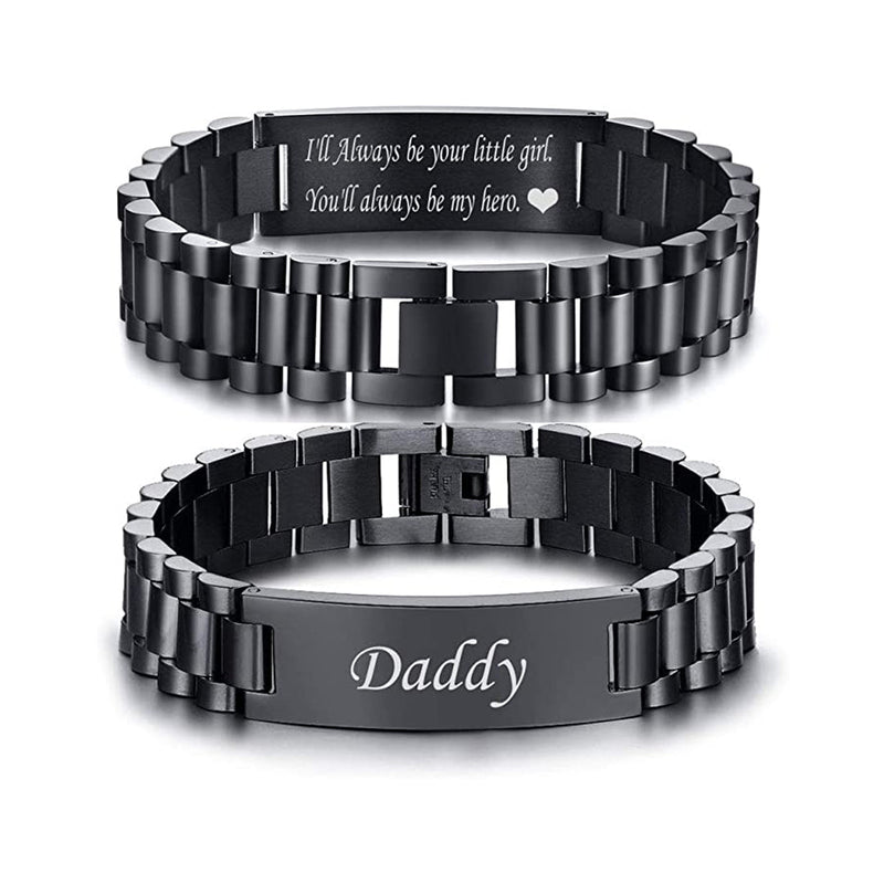 Stainless Steel Link Bracelet - To my beloved Dad with custom engraving front view - Beyond Love