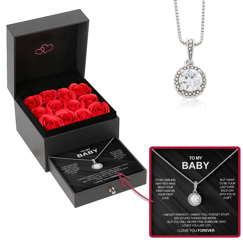 Sterling Silver Necklace with Rose Box - To My Baby with surprise rose gift box front view - Beyond Love