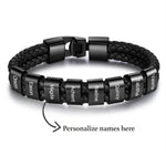 Close-up detail of Luxury leather wristband - To my beloved Dad showing premium quality craftsmanship