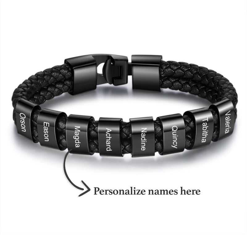 Close-up detail of Luxury leather wristband - To my beloved Dad showing premium quality craftsmanship