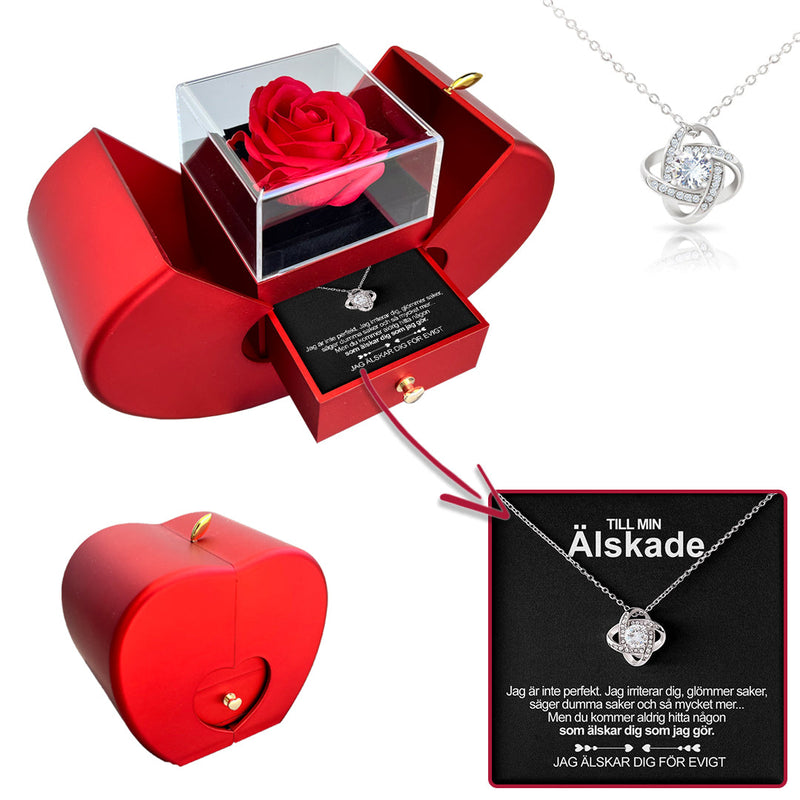 Sterling Silverhalsband - med äkta ros - Till min älskade with surprise rose gift box front view - Beyond Love