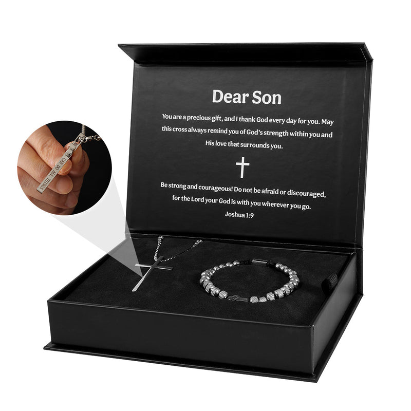 Beyond Love Cross Bracelet & Necklace - To My Son with surprise rose gift box front view - Beyond Love