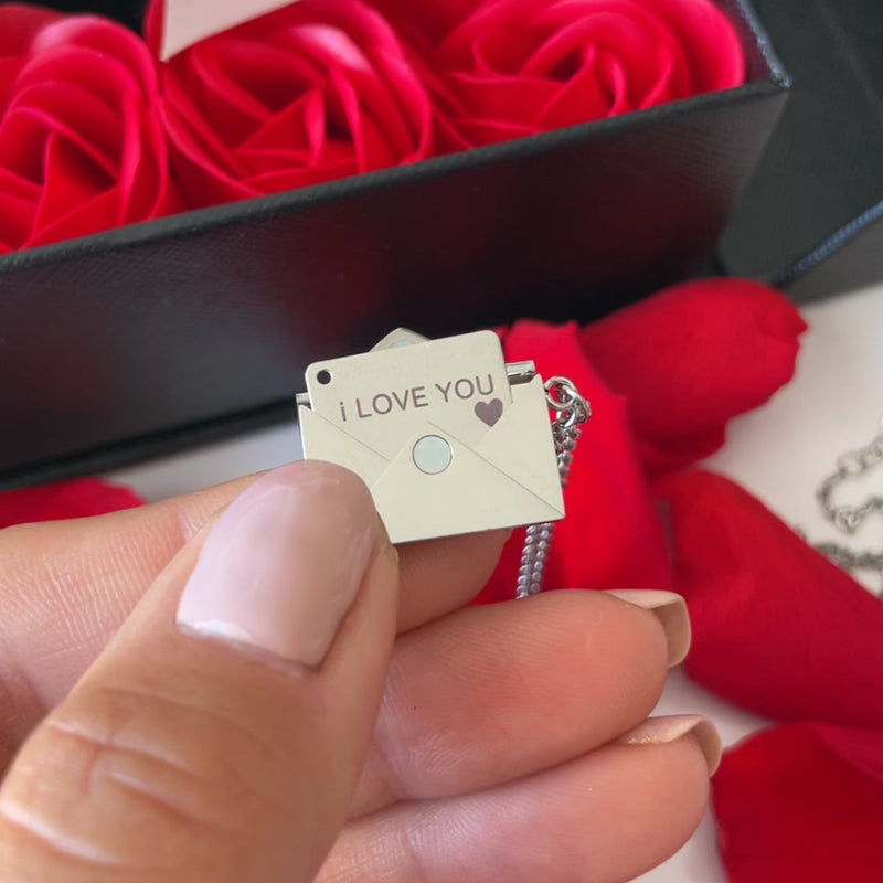 Necklace with a secret message - I love you with custom engraving front view - Beyond Love