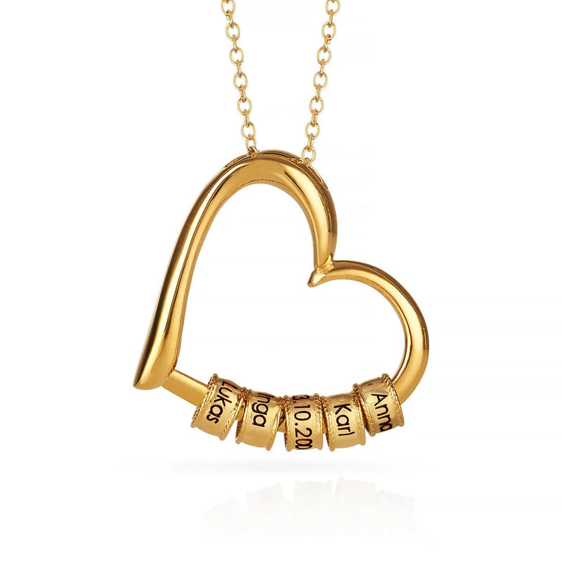 Close-up detail of Charming Heart Necklace with Engraved Beads showing premium quality craftsmanship